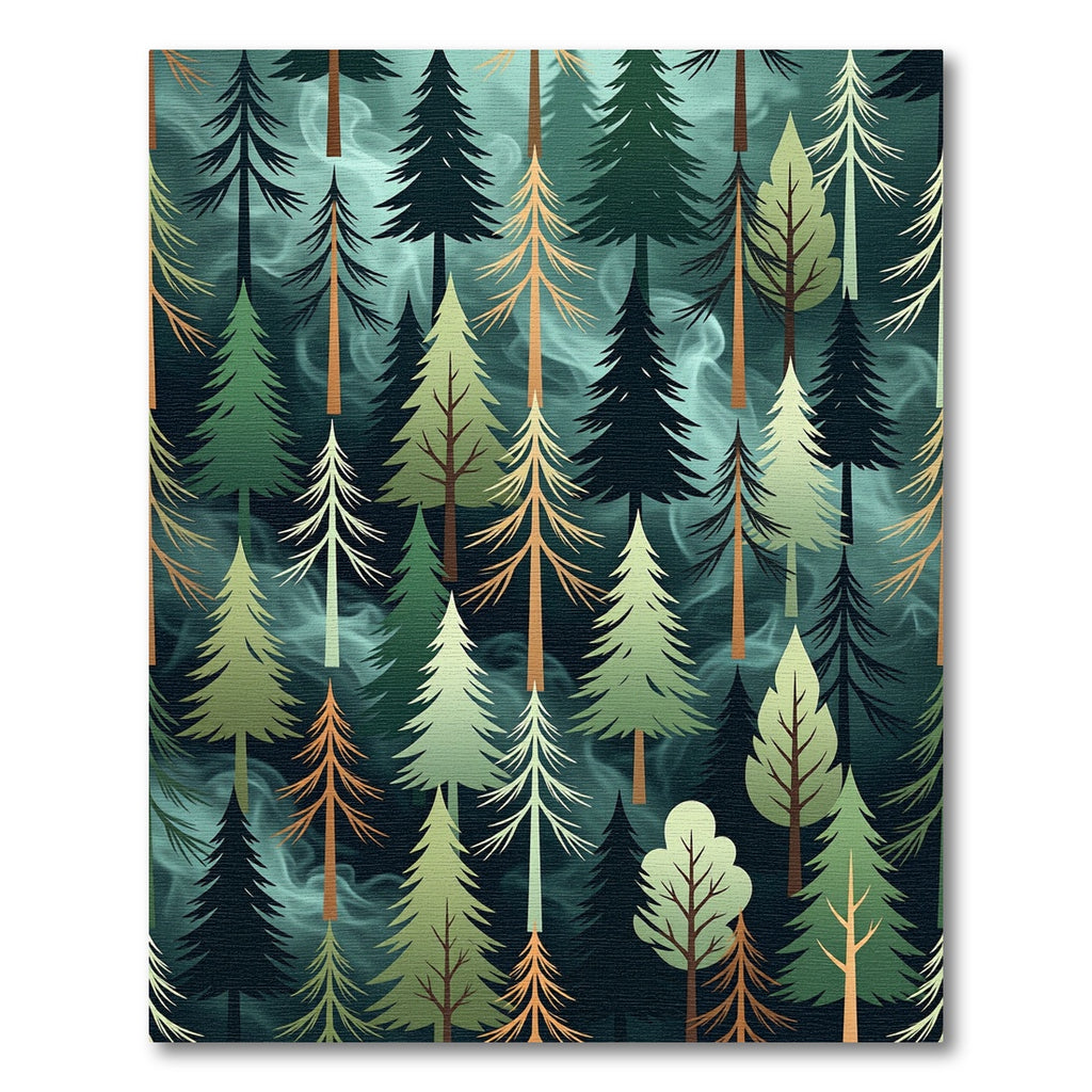 Ethereal Misty Forest Pine Landscape Rug