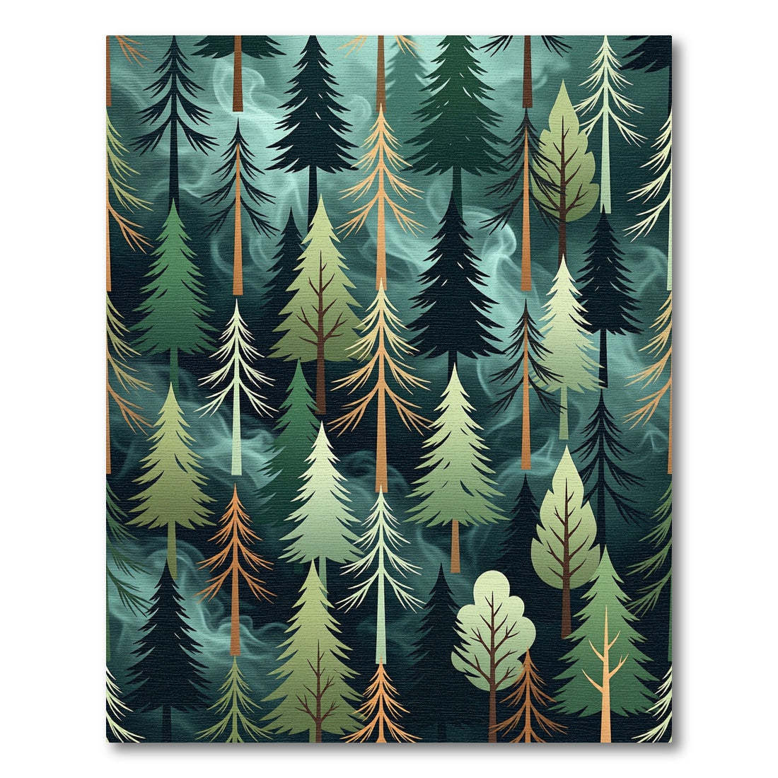 Ethereal Misty Forest Pine Landscape Rug