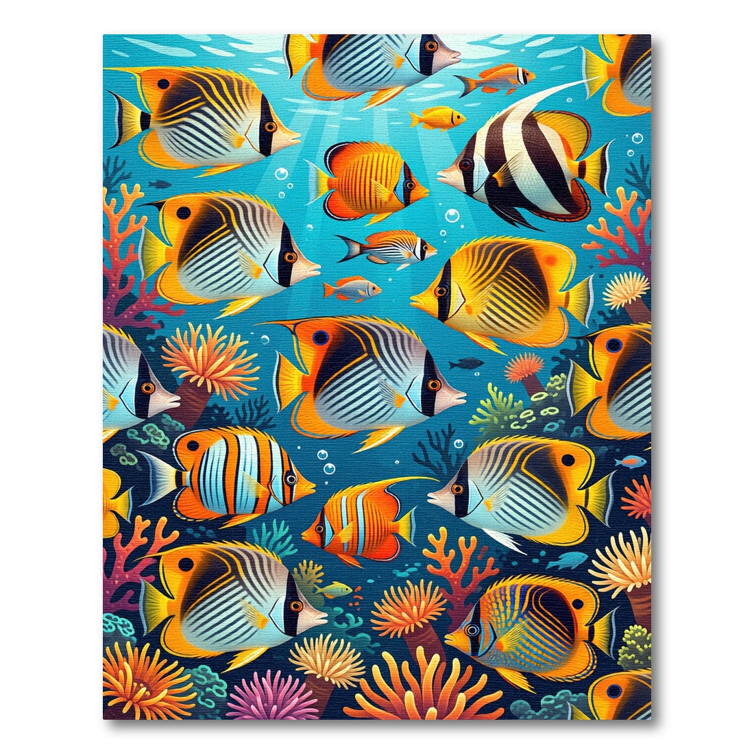 Vibrant Tropical Coral Reef Fish Scene Rug