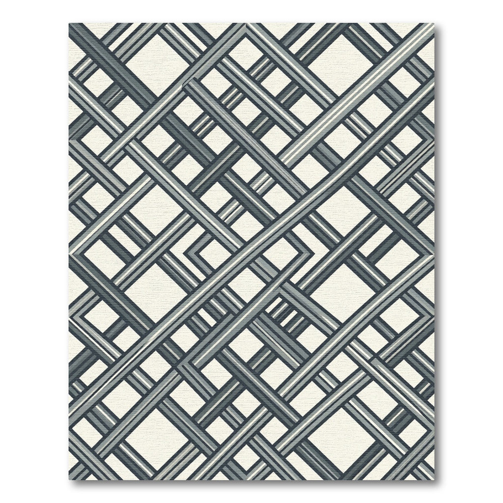 Monochromatic Gray Angular Interwoven Geometric Grid Rug