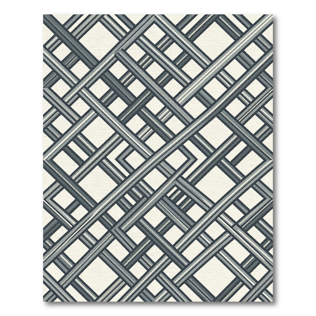 Monochromatic Gray Angular Interwoven Geometric Grid Rug