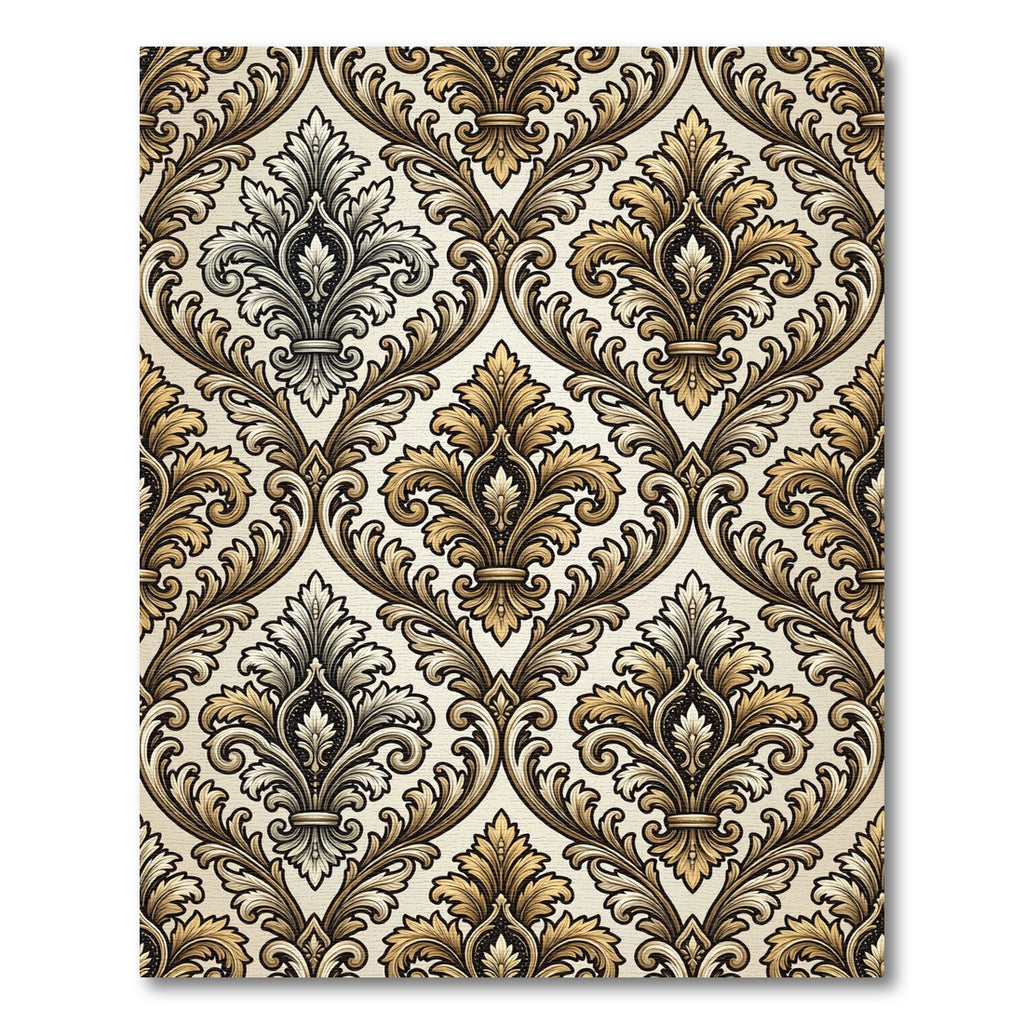 Vintage Gold and Black Damask Rug
