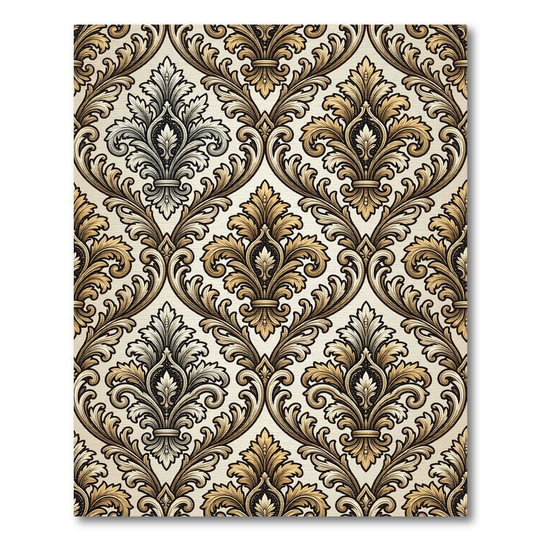 Vintage Gold and Black Damask Rug