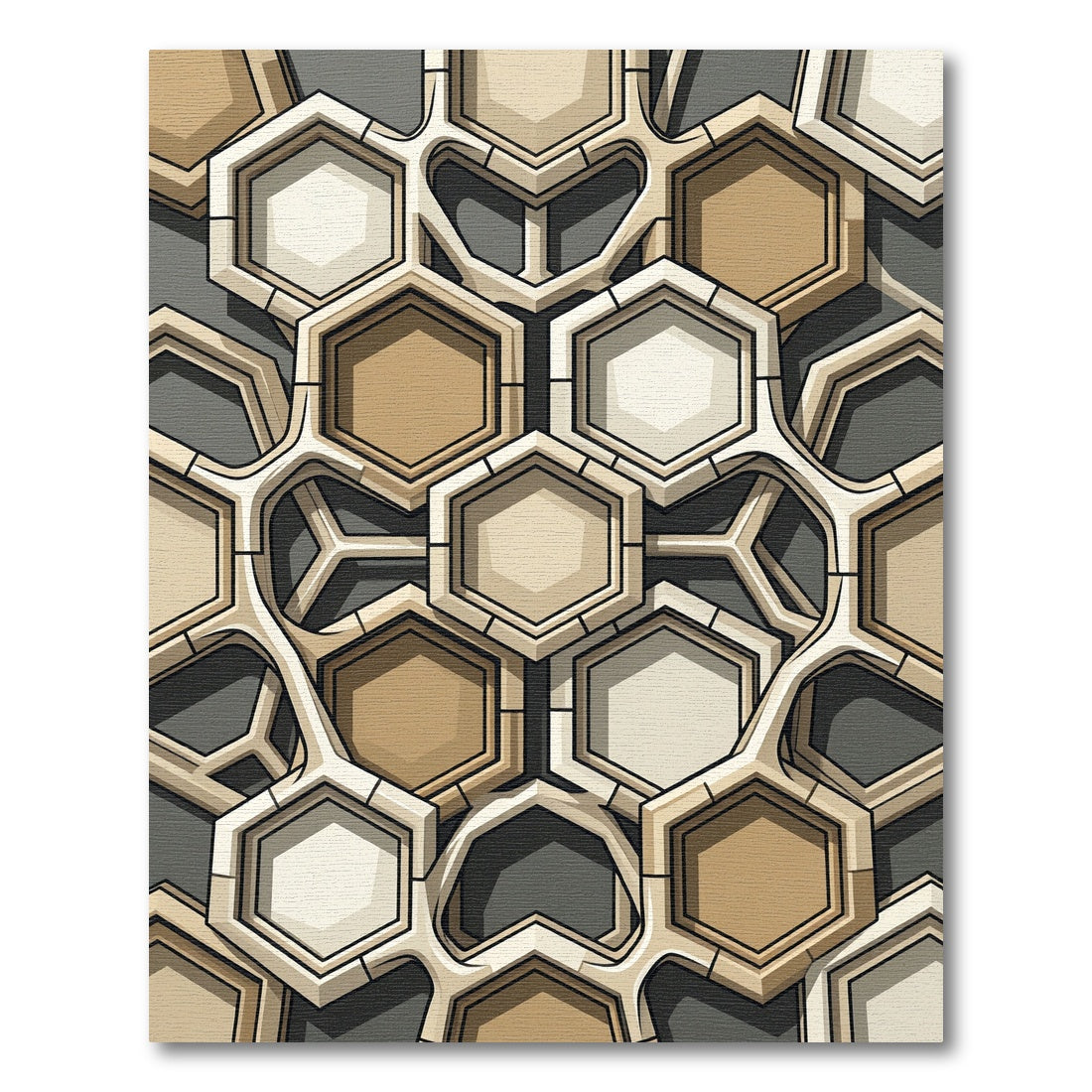 Geometric Honeycomb Beige and Gray Rug