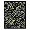 Ornate Cream Scroll Leaf Black Rug