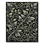 Ornate Cream Scroll Leaf Black Rug