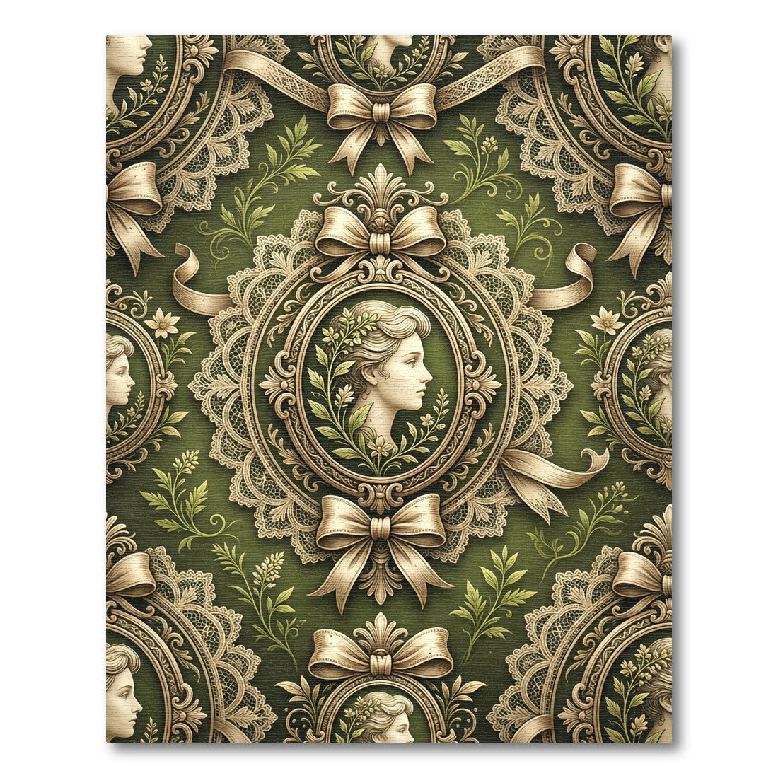 Vintage Cameo Victorian Lace Portrait Rug