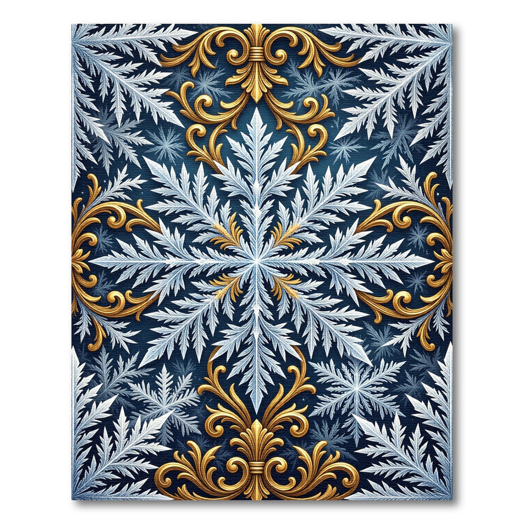 Gold Filigree Icy White Snowflake Rug