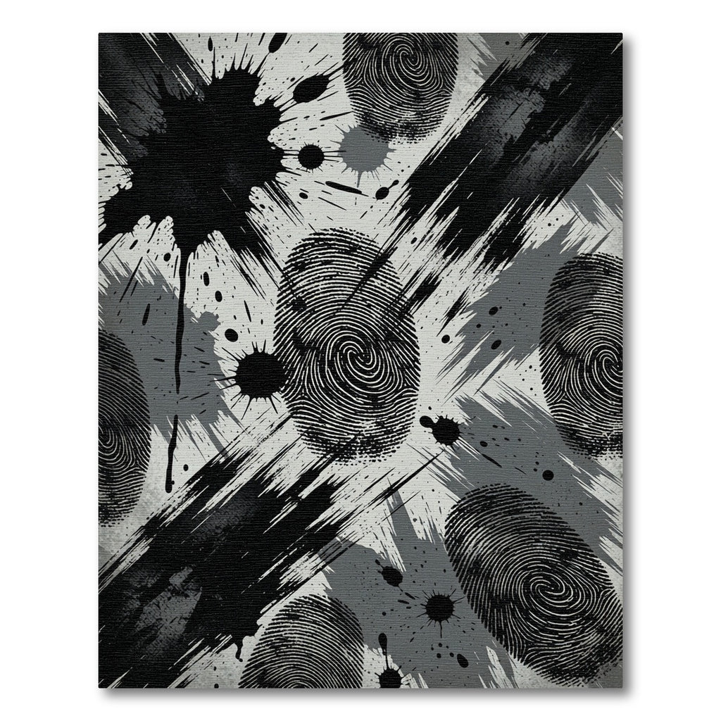 Monochrome Abstract Ink Splattered Fingerprint Rug