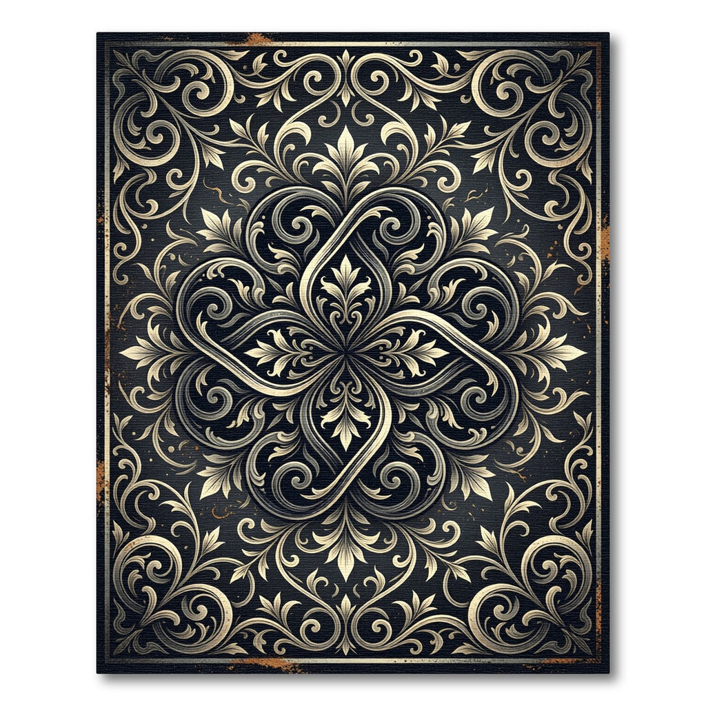 Elegance Charcoal Gold Ornate Scrollwork Rug