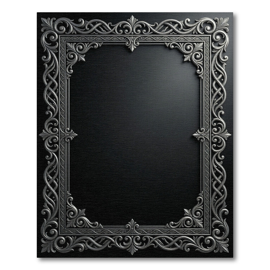 Ornate Silver Scrollwork Frame Rug