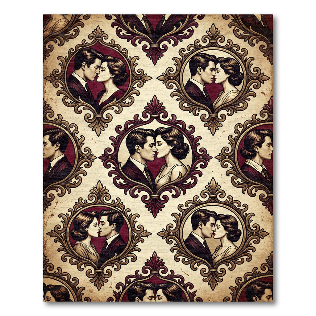 Vintage Lovers Oval Portrait Gold Frame Rug