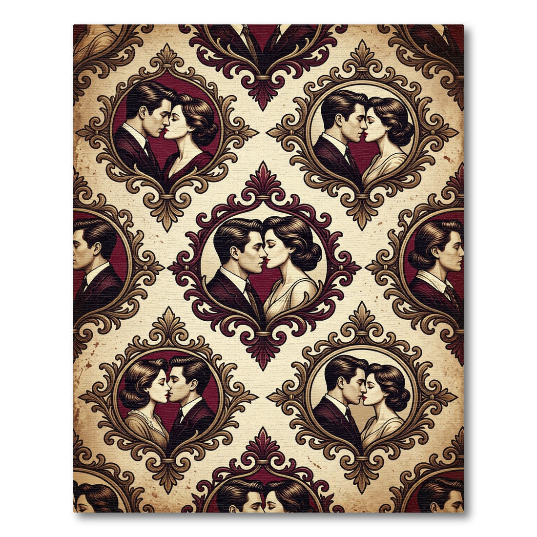 Vintage Lovers Oval Portrait Gold Frame Rug