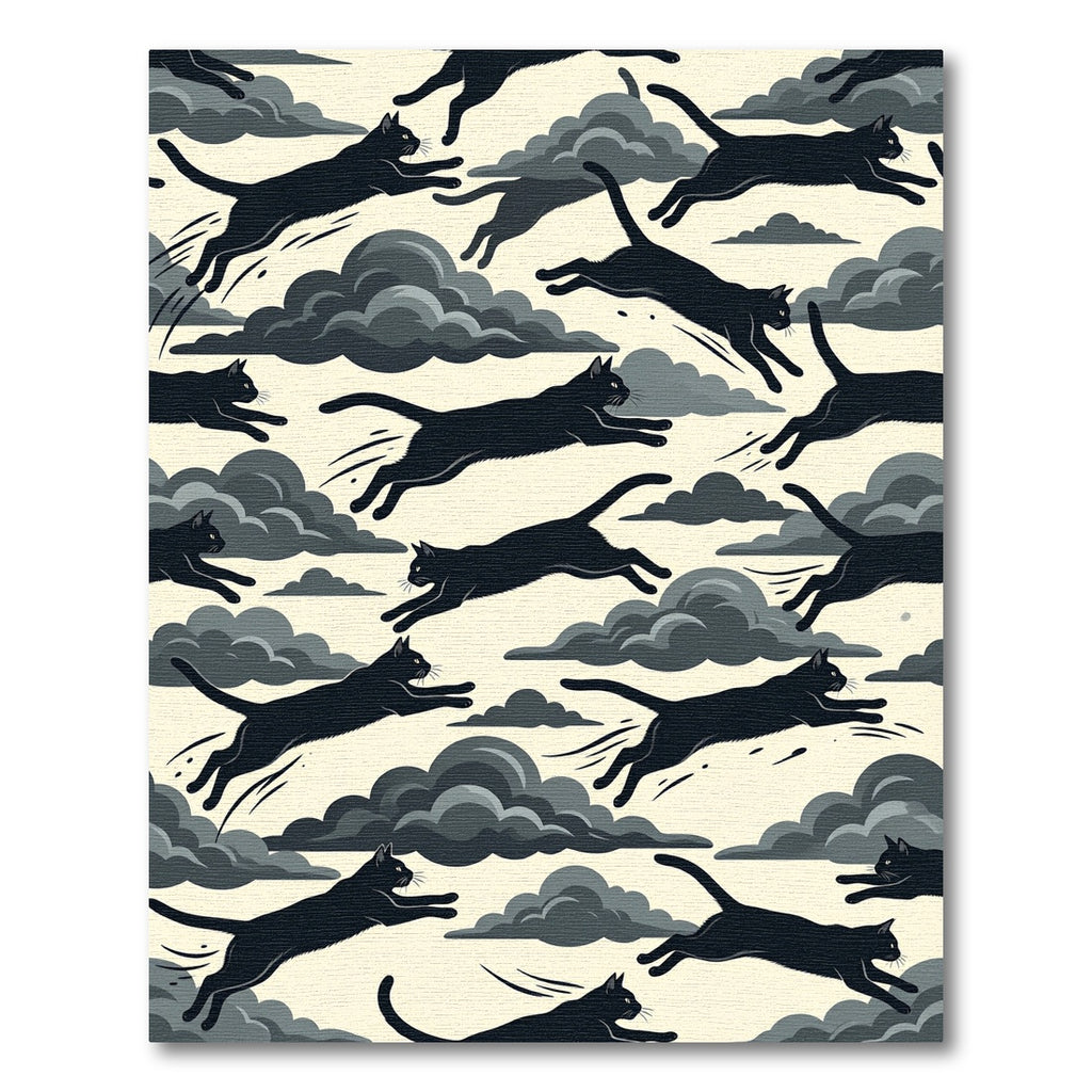 Jumping Black Cats Cloud Montage Rug