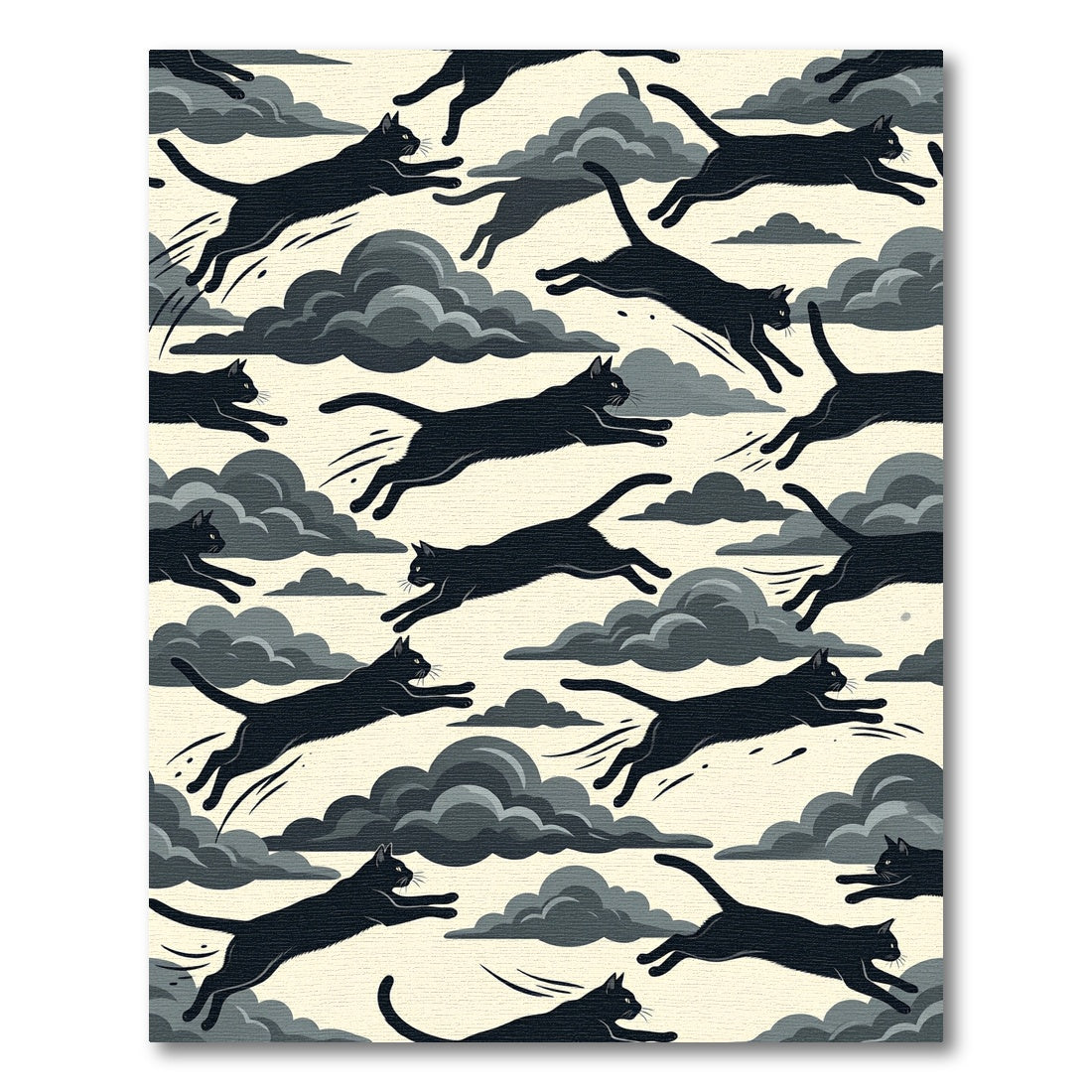Jumping Black Cats Cloud Montage Rug