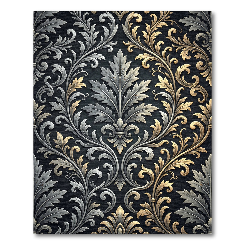 Baroque Gold Silver Leaf Scroll Rug