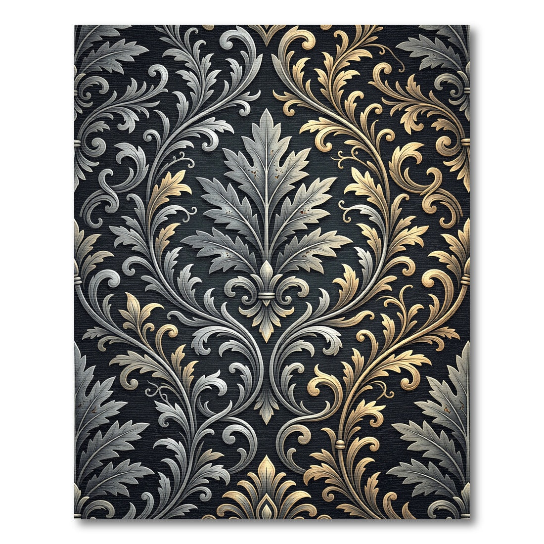 Baroque Gold Silver Leaf Scroll Rug