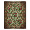 Vintage Sage Green Victorian Floral Bouquet Rug