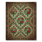 Vintage Sage Green Victorian Floral Bouquet Rug