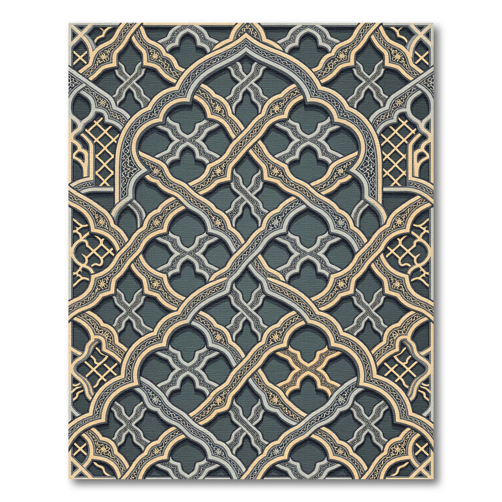 Intricate Golden Arched Lattice Gray Rug