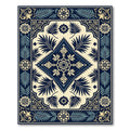 Dark Blue Cream Floral Laurel Border Rug