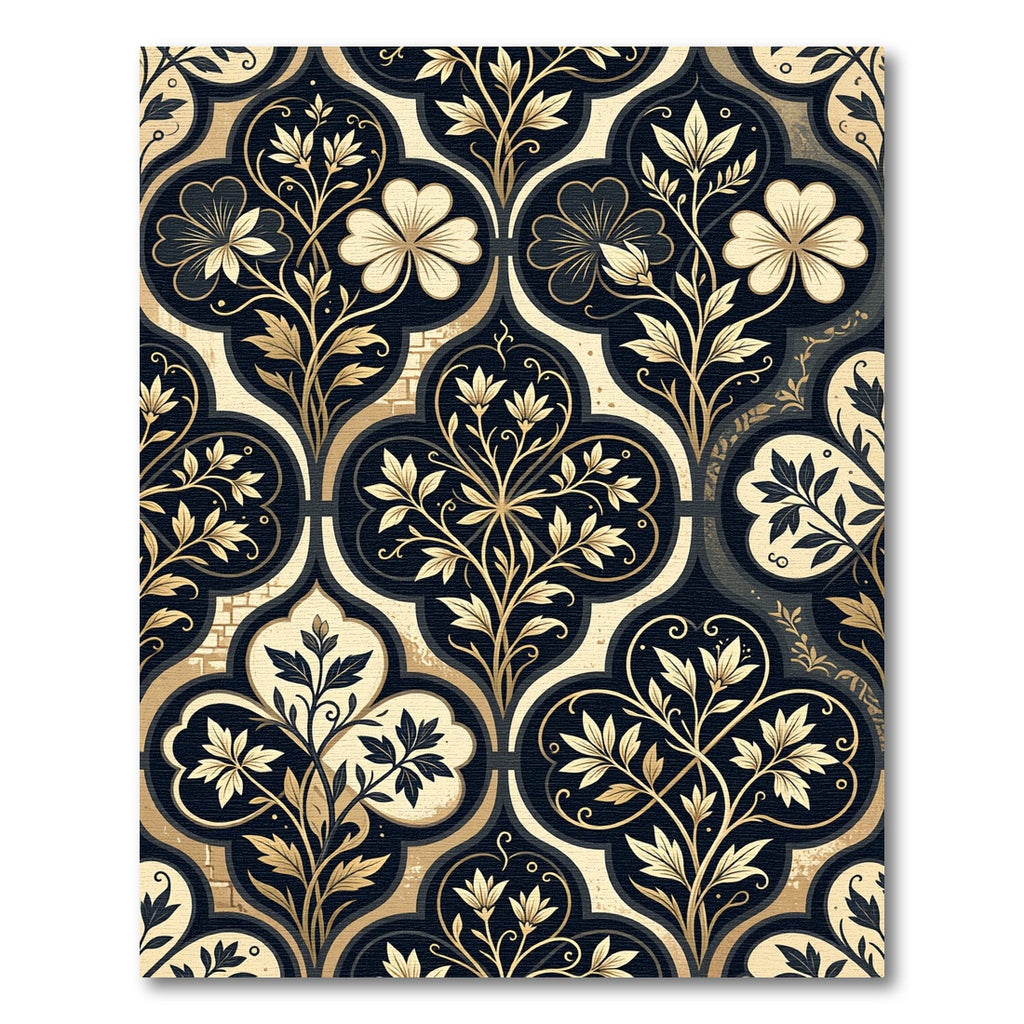 Elegant Black and Gold Damask Foliage Rug