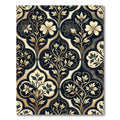 Elegant Black and Gold Damask Foliage Rug