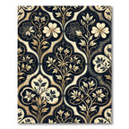 Elegant Black and Gold Damask Foliage Rug