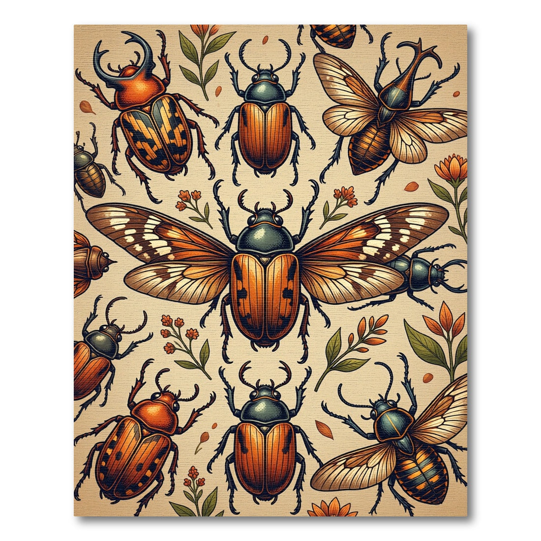 Vintage Amber Entomology Beetle Herbarium Rug