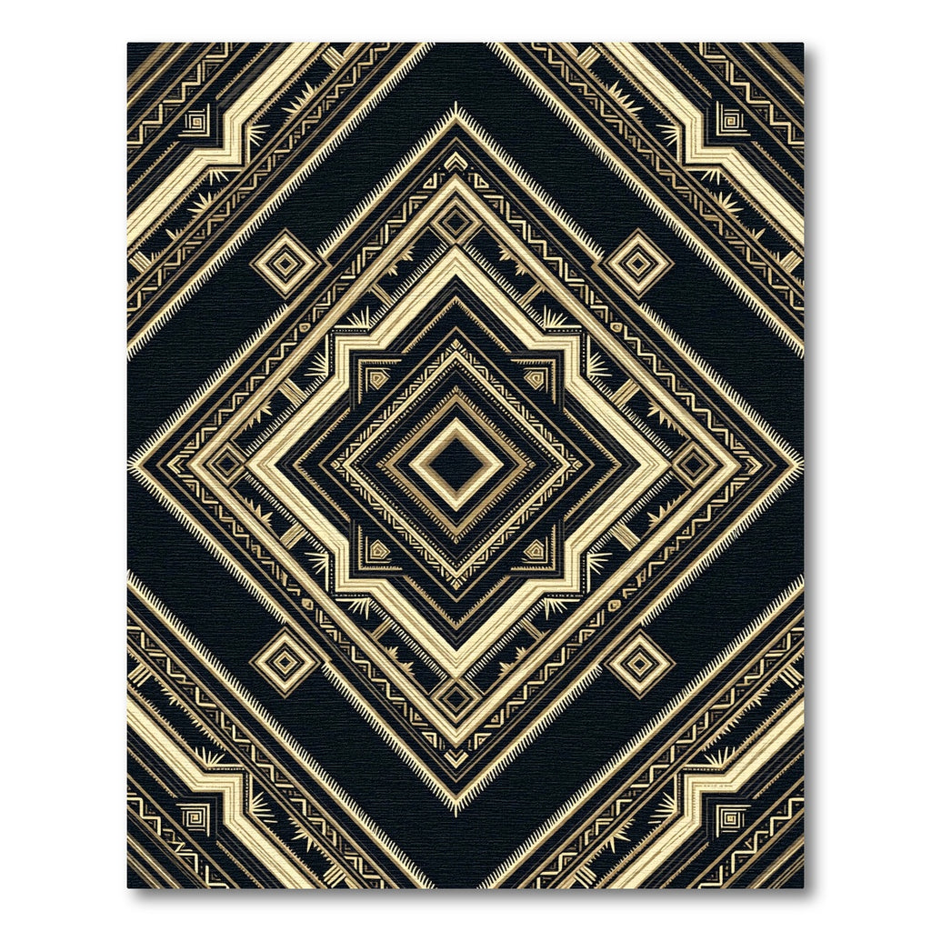 Ornate Geometric Gold Black Rug