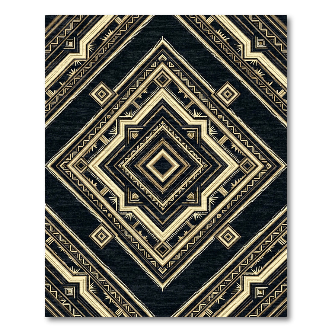 Ornate Geometric Gold Black Rug