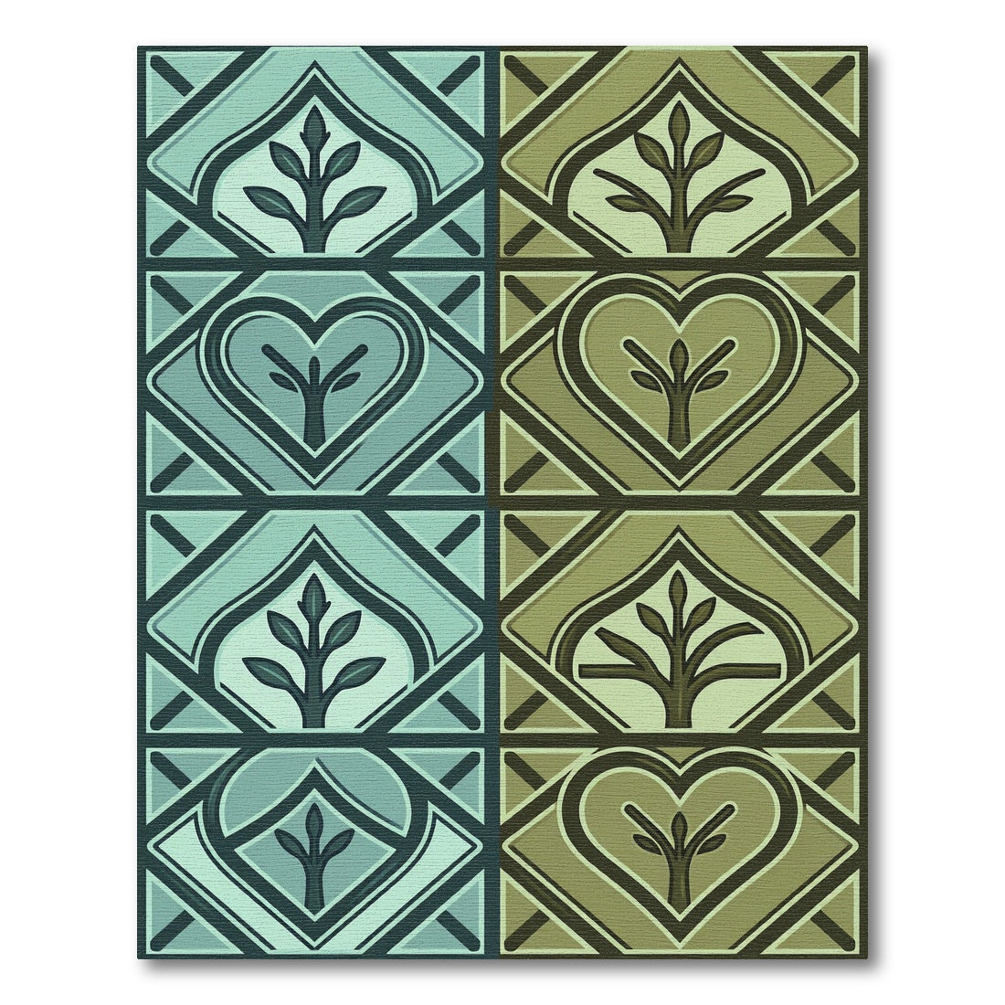 Teal Olive Heart Tree Blocks Rug