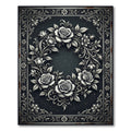 Monochrome Silver Rose Wreath Border Rug