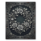 Monochrome Silver Rose Wreath Border Rug