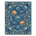 Elegant Blue and Gold Chrysanthemum Floral Rug