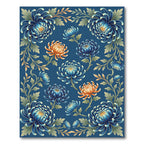 Elegant Blue and Gold Chrysanthemum Floral Rug