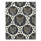 Leopard Head Floral Cream Black Art Rug