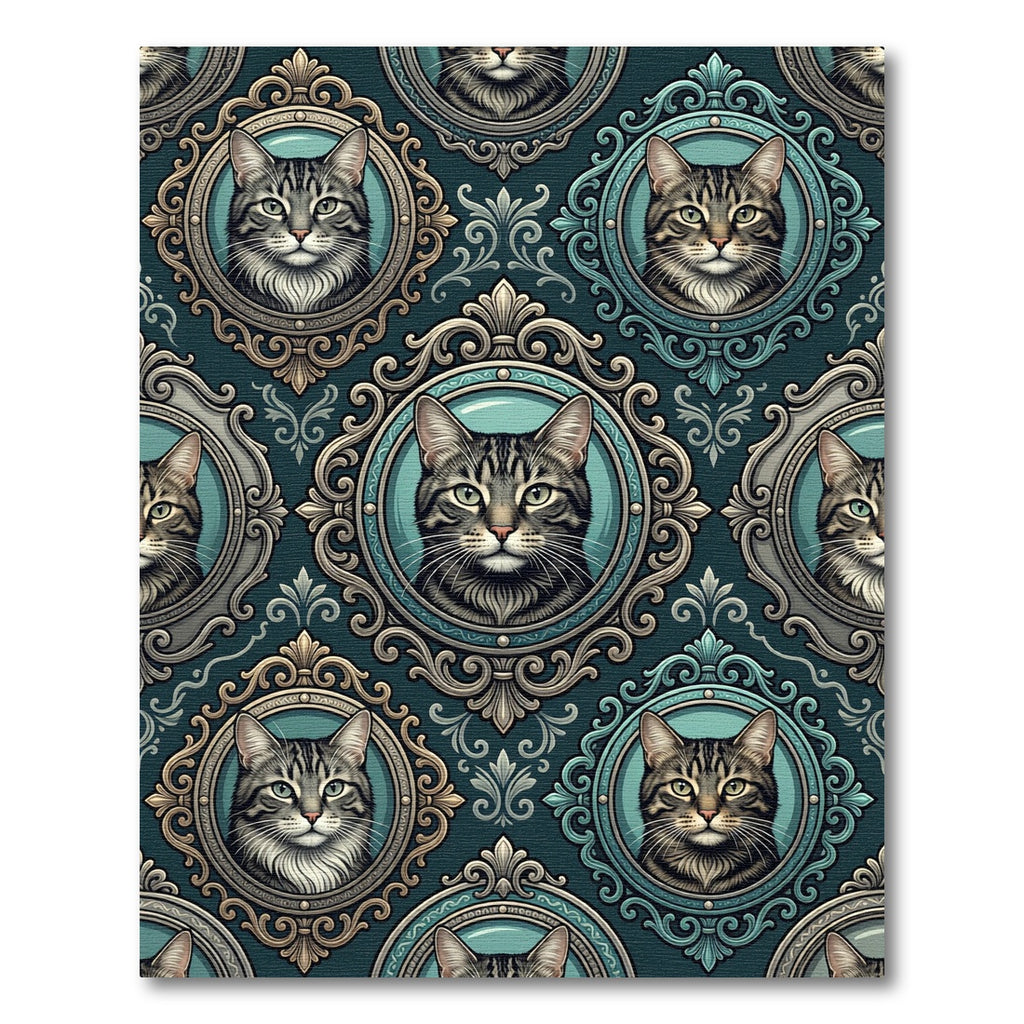 Ornate Teal Cat Portrait Frame Rug