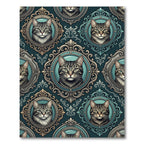 Ornate Teal Cat Portrait Frame Rug