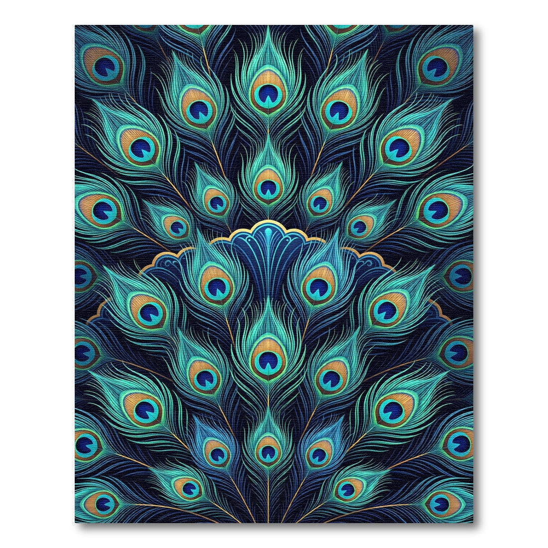 Emerald Teal Gold Peacock Feathers Rug