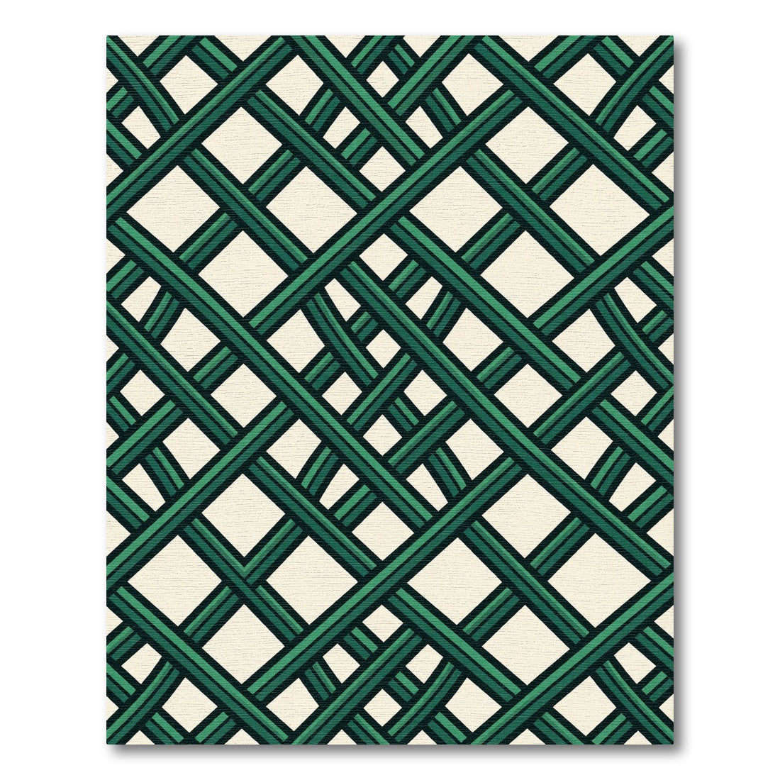 Emerald Green Geometric Interwoven Lattice Rug