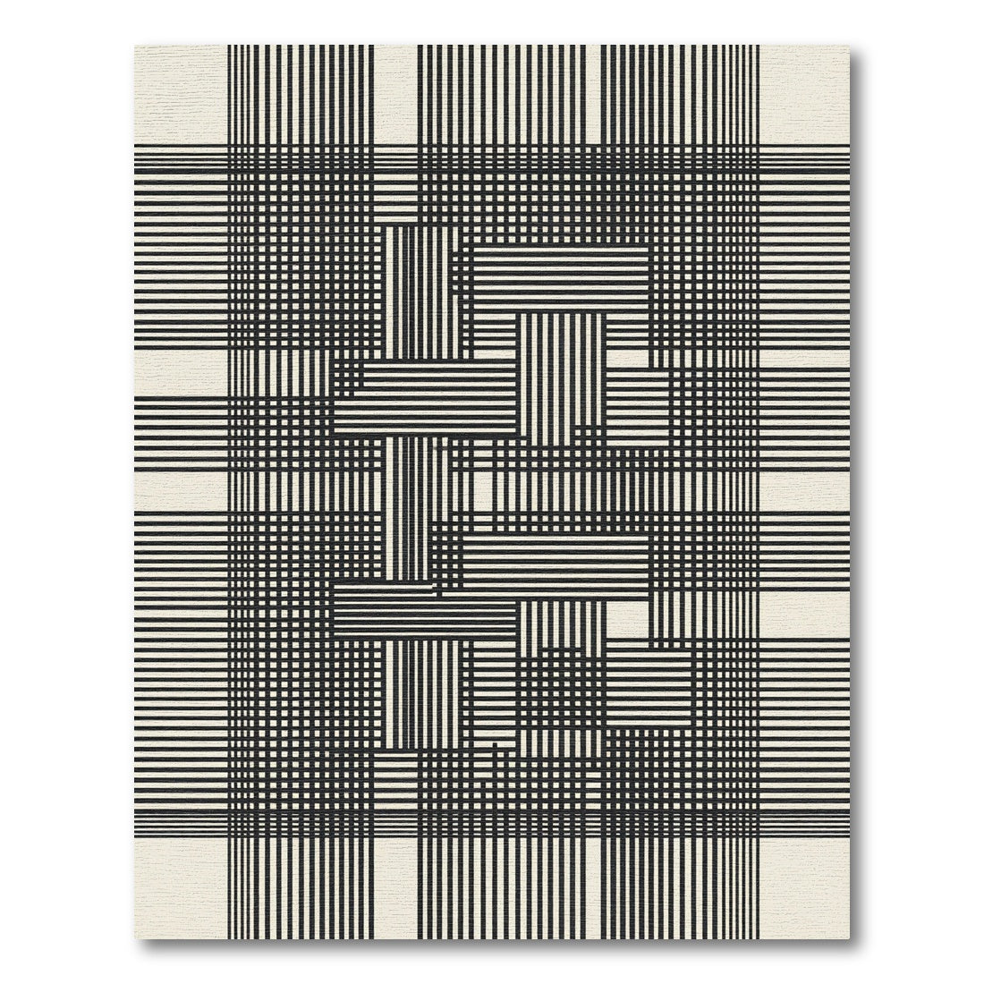 Black and White Geometric Interlocking Lines Rug