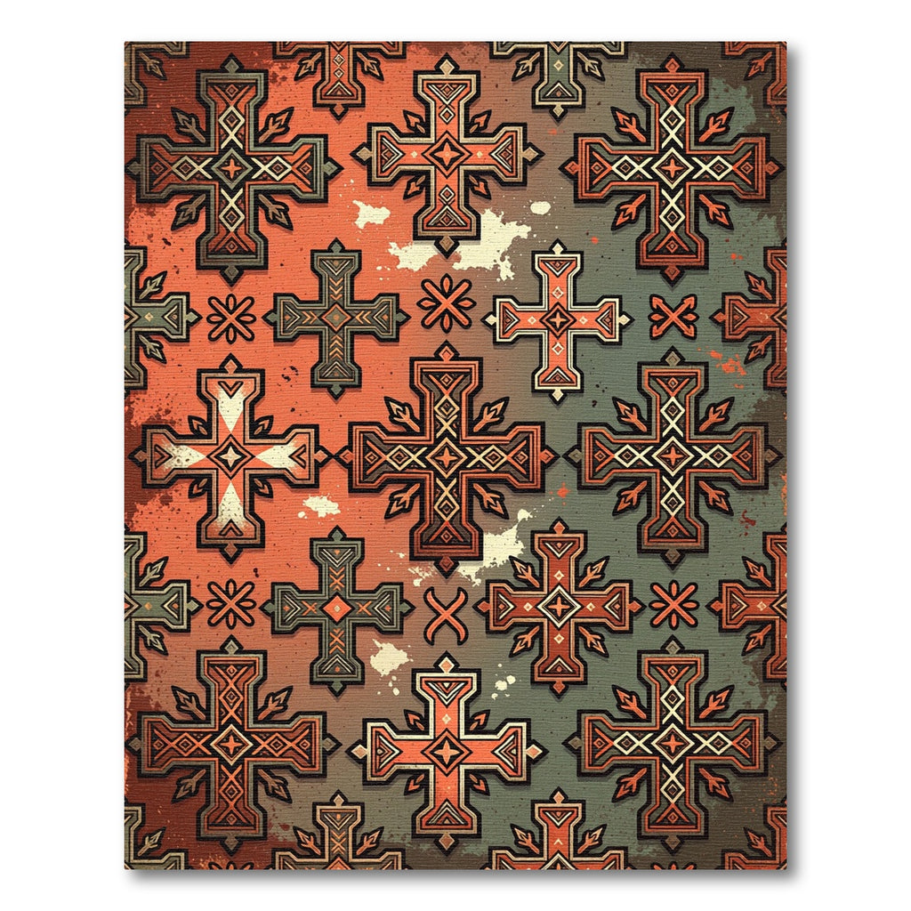 Tribal Cross Orange Olive Geometric Rug