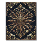 Golden Celestial Sun Floral Medallion Rug