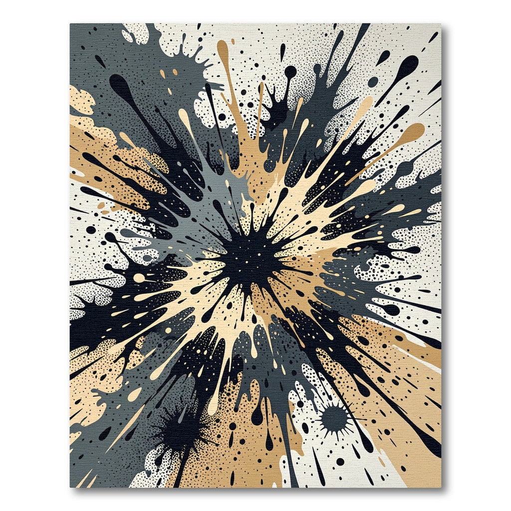 Abstract Splatter Burst Black Gold Grey Rug