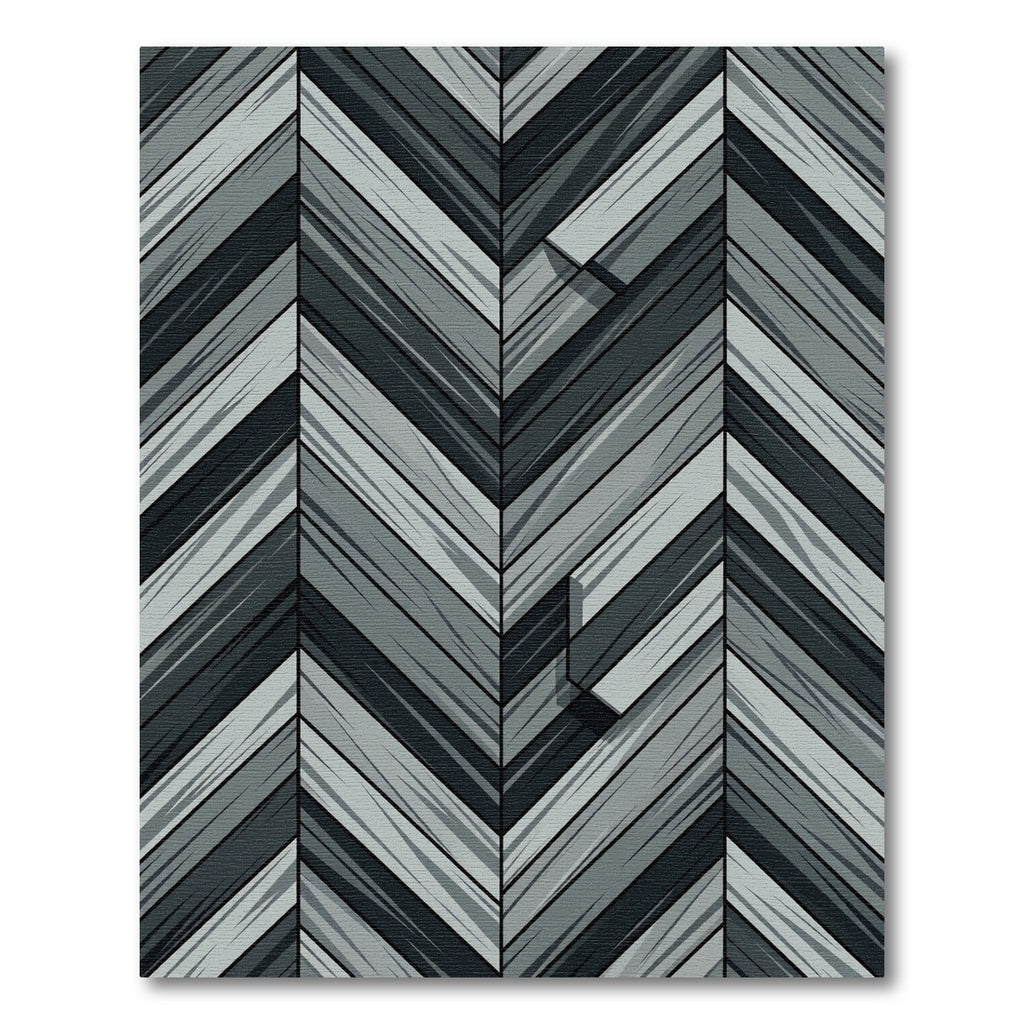 Modern Gray Herringbone Geometric Plank Rug