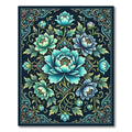 Teal Azure Peony Flourish Medallion Rug