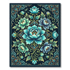 Teal Azure Peony Flourish Medallion Rug