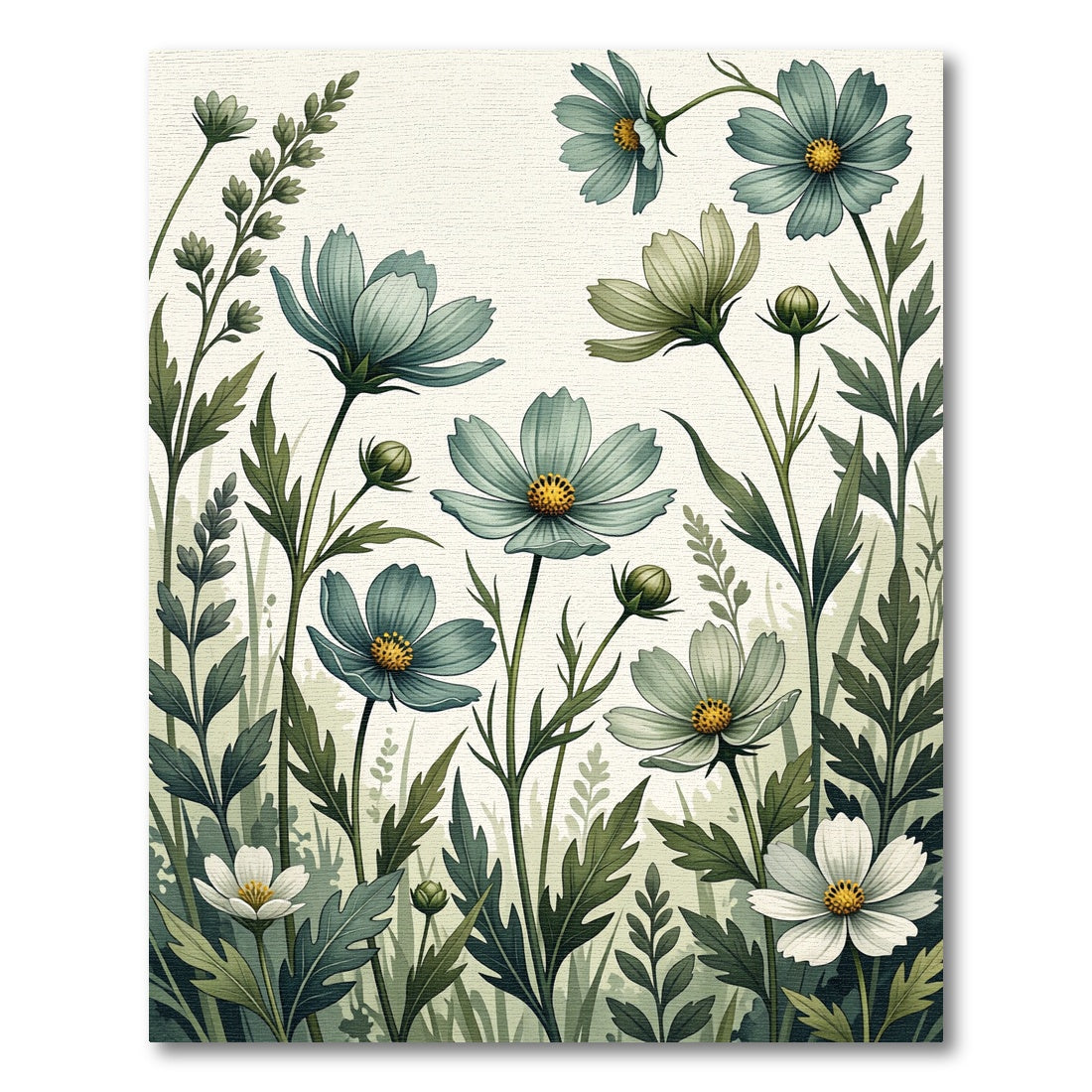Soft Sage Botanical Cosmos Meadow Rug