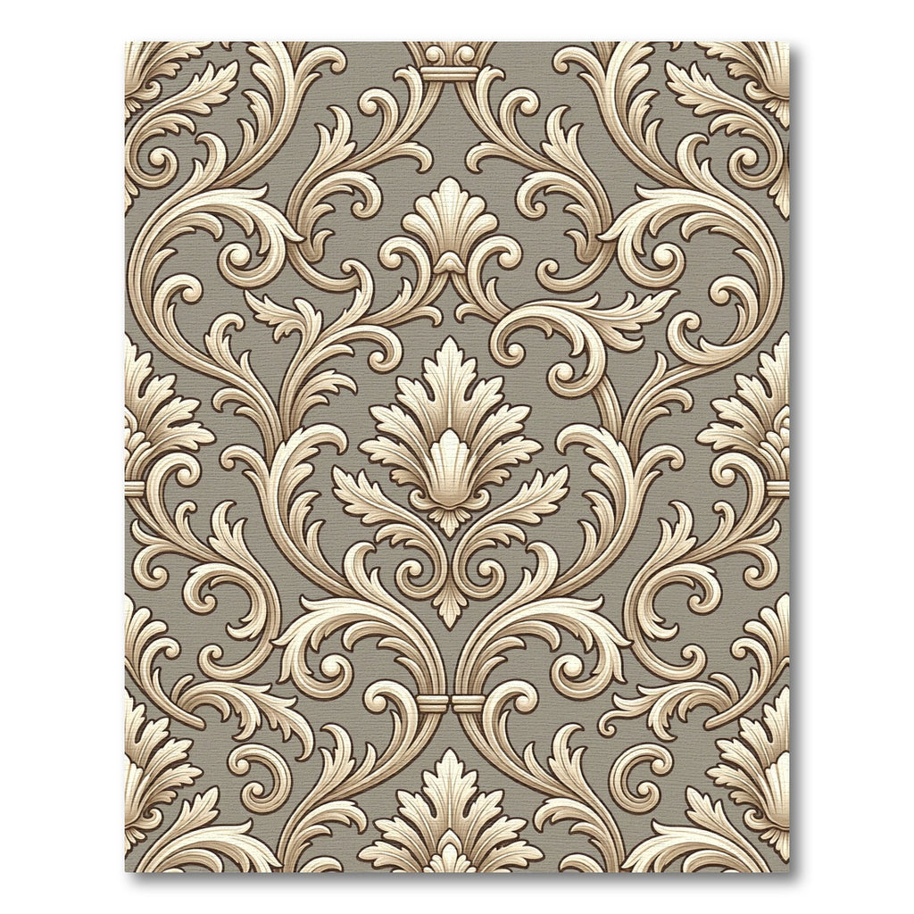 Ornate Floral Scrollwork Damask Rug